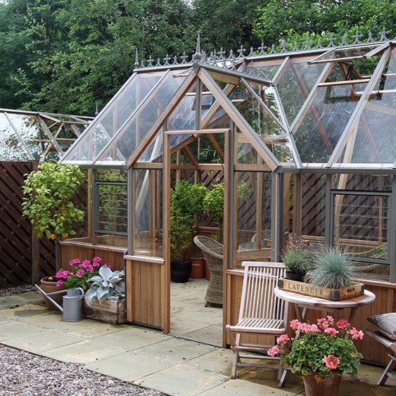 Cambridge T-Shaped Cedar Greenhouse Kit with 3mm Safety Glass and Aluminum Base