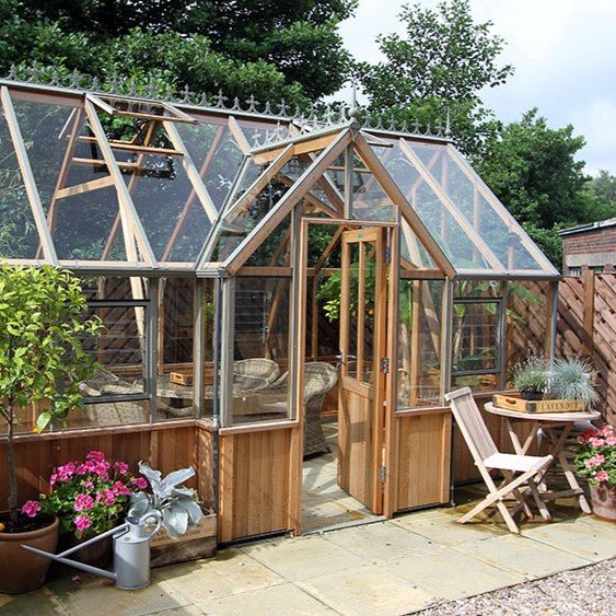 Cambridge T-Shaped Cedar Greenhouse Kit with 3mm Safety Glass and Aluminum Base - Image 3