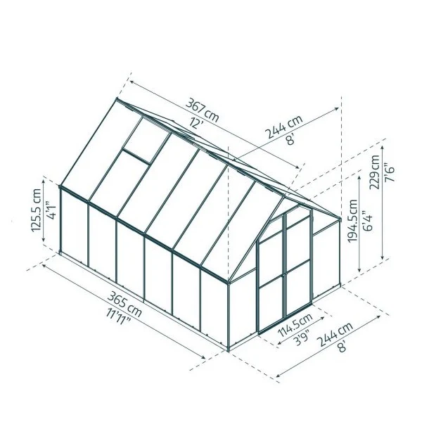 Essence DIY Greenhouse Kit 8 x 12 ft. with 4mm Twin-Wall Polycarbonate Panels and Aluminum Frame - Image 4