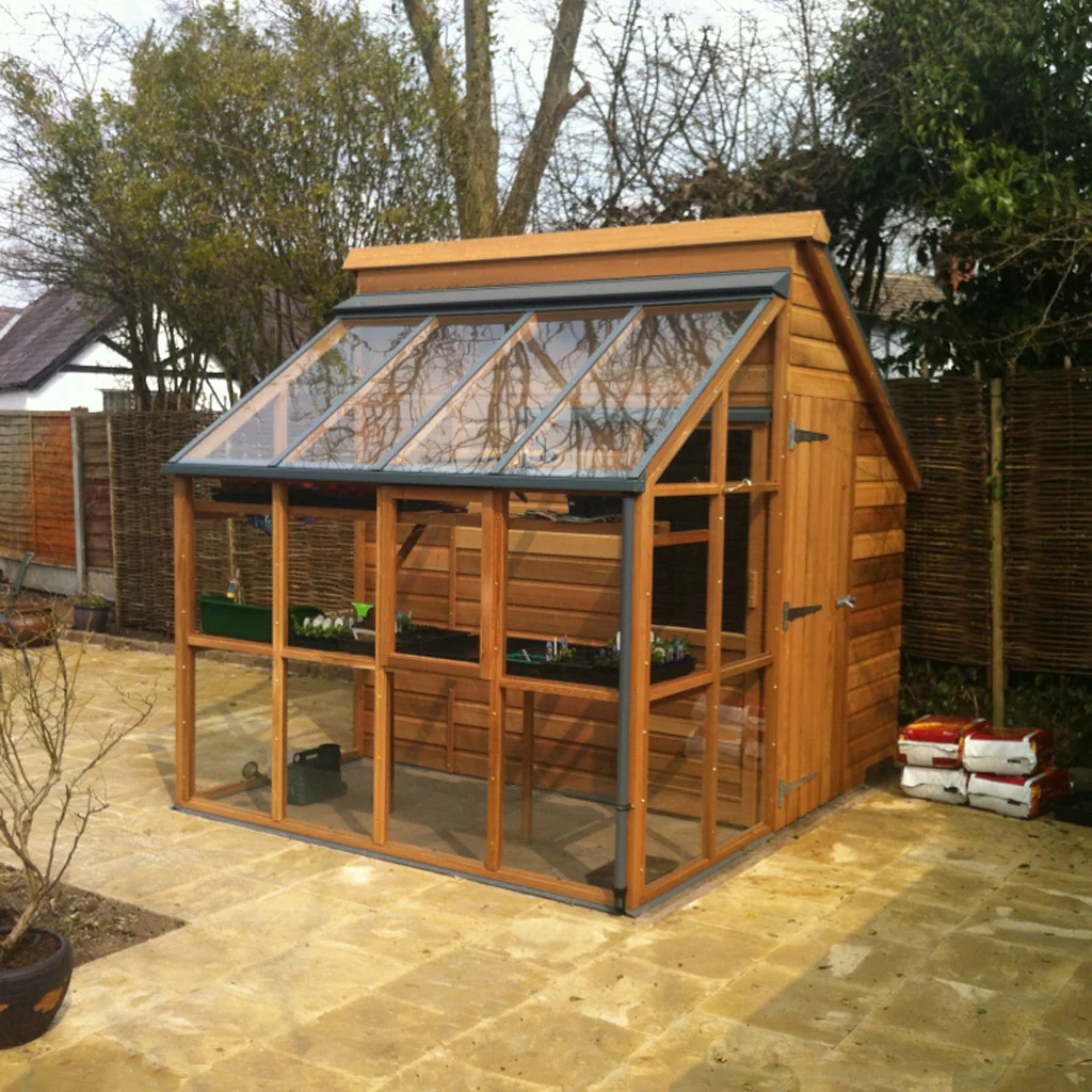Gabriel Ash Classic Grow & Store Greenhouse Kit with Tempered Glass Panels and Red Cedar Wood Frame