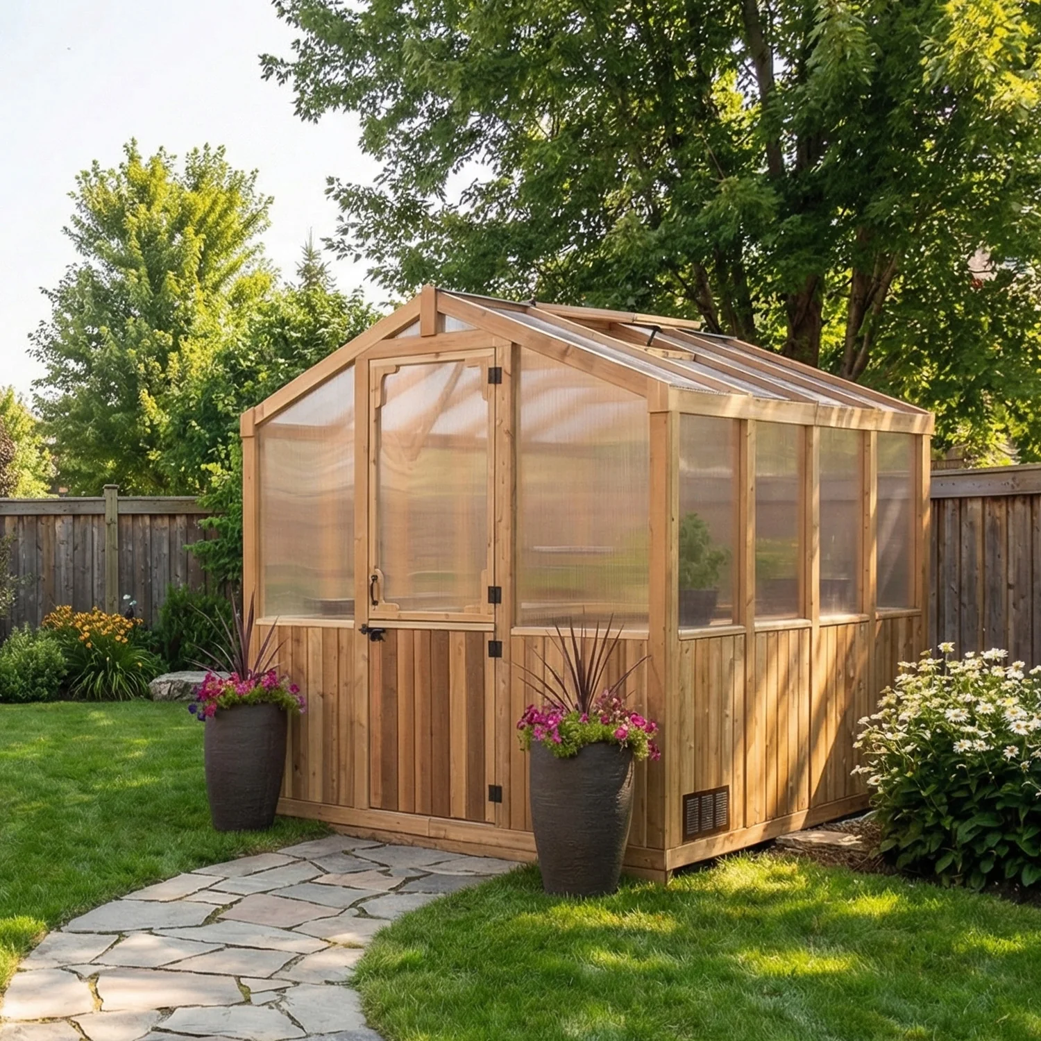 Outdoor Living Greenhouse Kit 8 ft. Wide with 6mm Twin Wall Polycarbonate Panels and Cedar Wood Frame