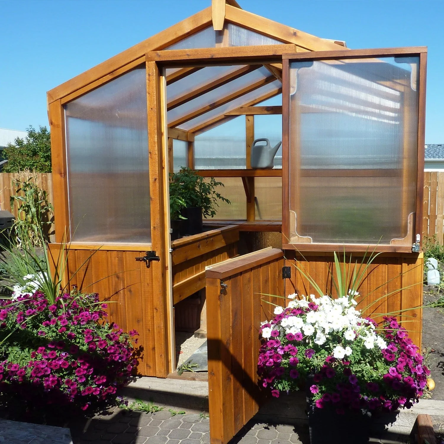 Outdoor Living Greenhouse Kit 8 ft. Wide with 6mm Twin Wall Polycarbonate Panels and Cedar Wood Frame - Image 3