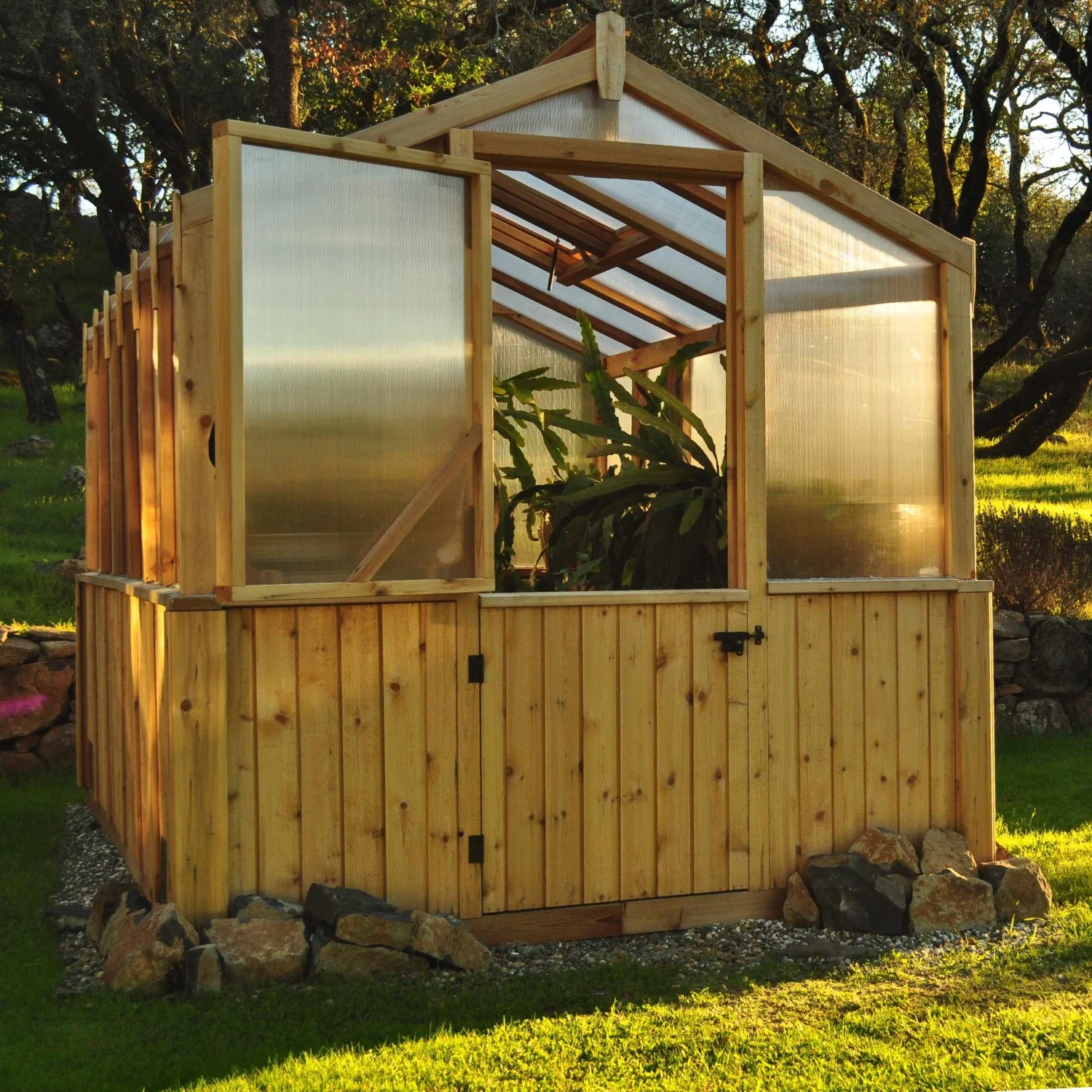 Outdoor Living Greenhouse Kit 8 ft. Wide with 6mm Twin Wall Polycarbonate Panels and Cedar Wood Frame - Image 8