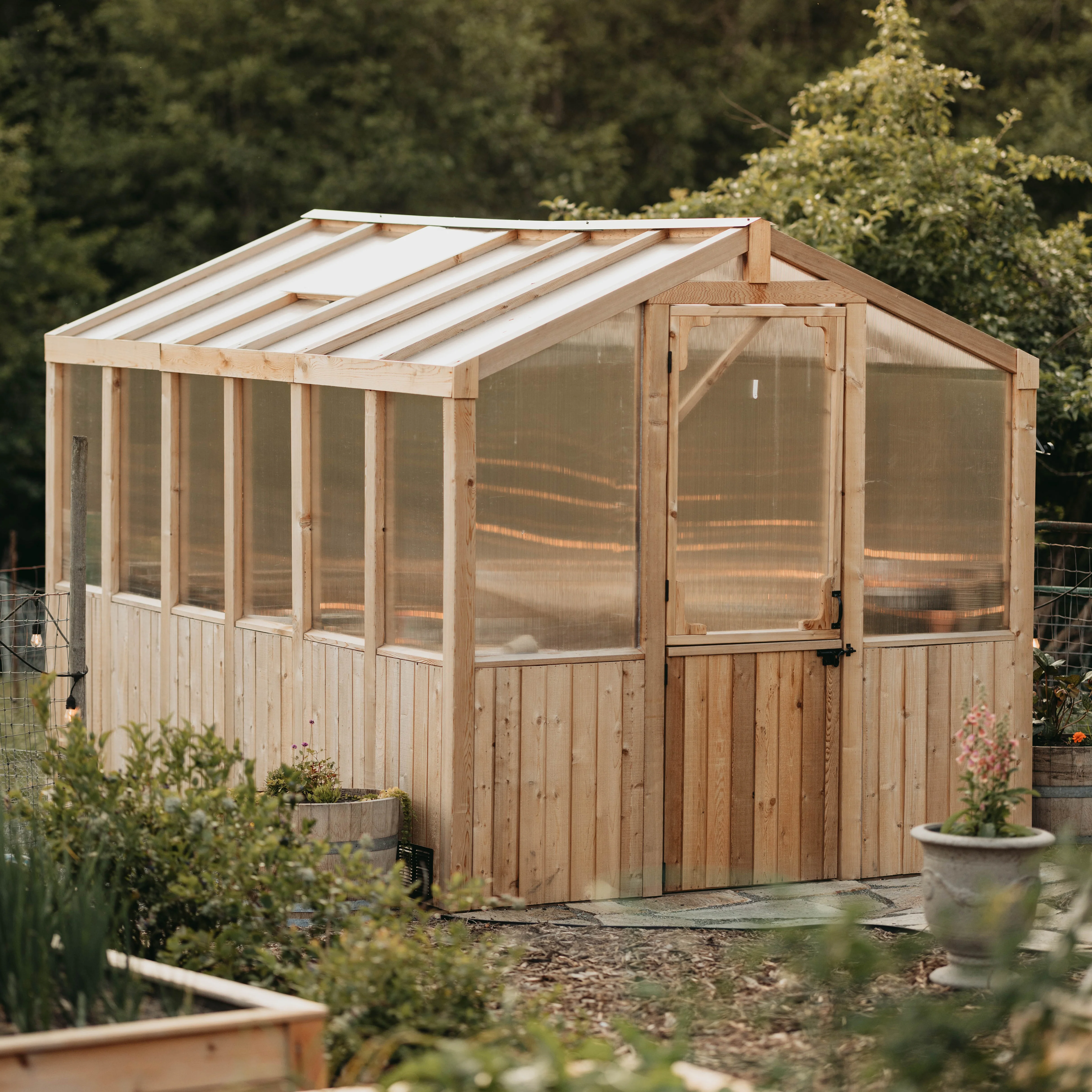 Outdoor Living Greenhouse Kit 8 ft. Wide with 6mm Twin Wall Polycarbonate Panels and Cedar Wood Frame - Image 9