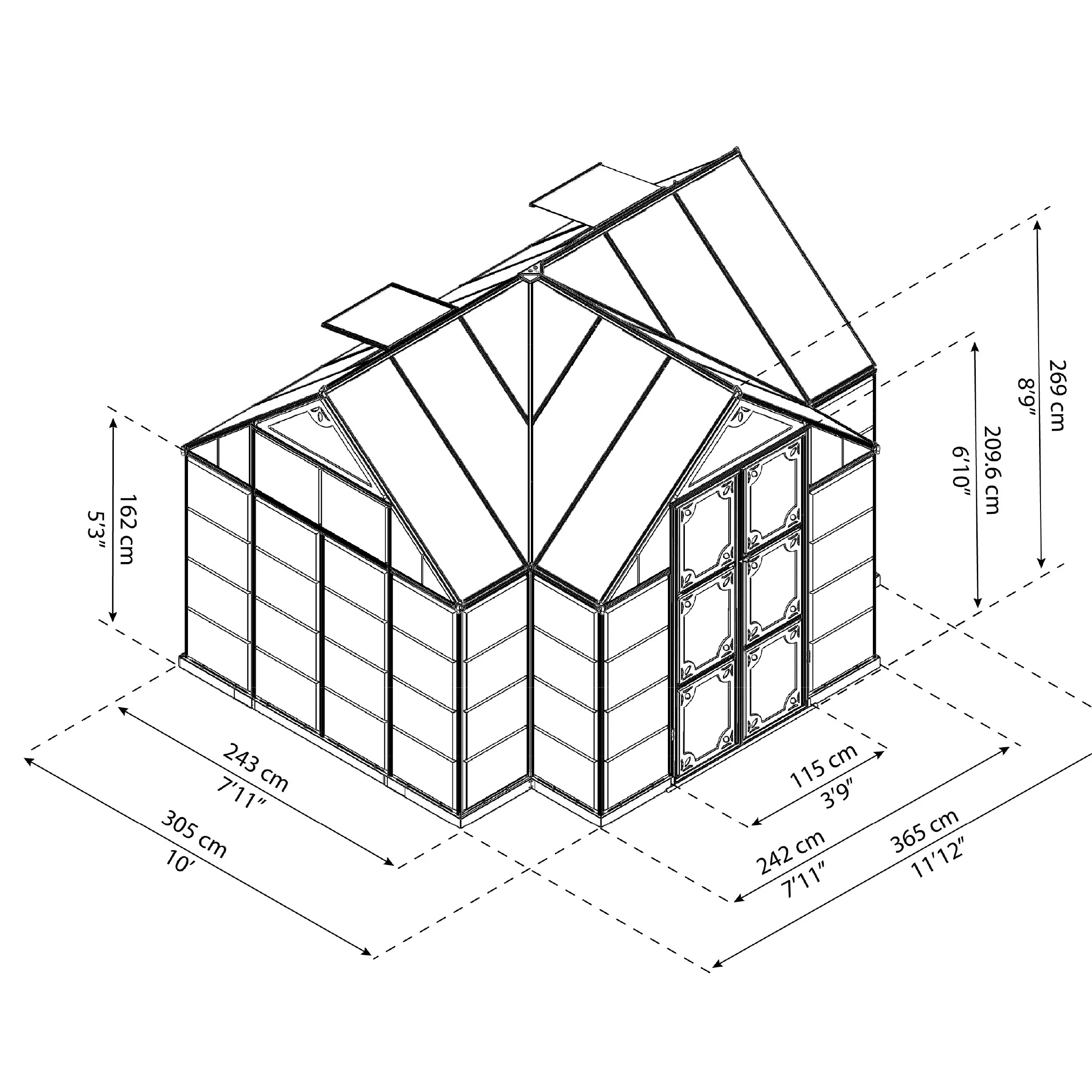 Palram Canopia Garden Chalet DIY Greenhouse Kit 12 x 10 ft. with Polycarbonate Panels and Aluminum Frame - Image 6