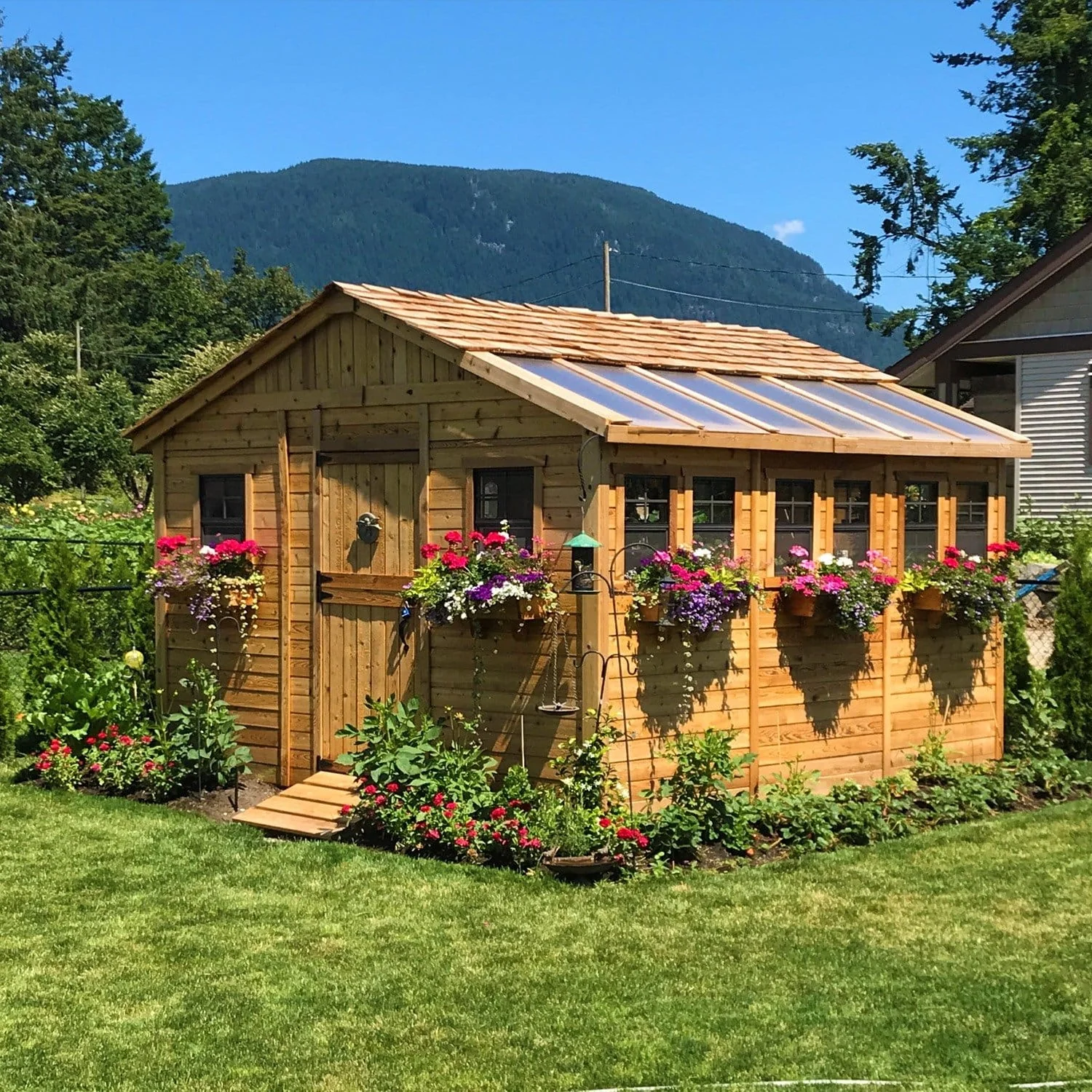 SunShed Garden Building and Greenhouse Kit 12 x 12 ft. with Glass Panels and Cedar Wood Frame