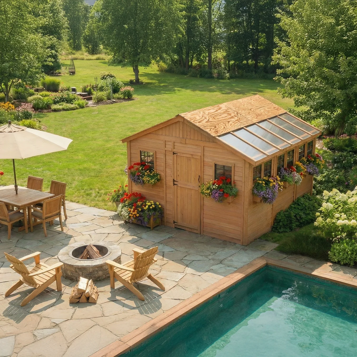 SunShed Garden Building and Greenhouse Kit 12 x 12 ft. with Glass Panels and Cedar Wood Frame - Image 2