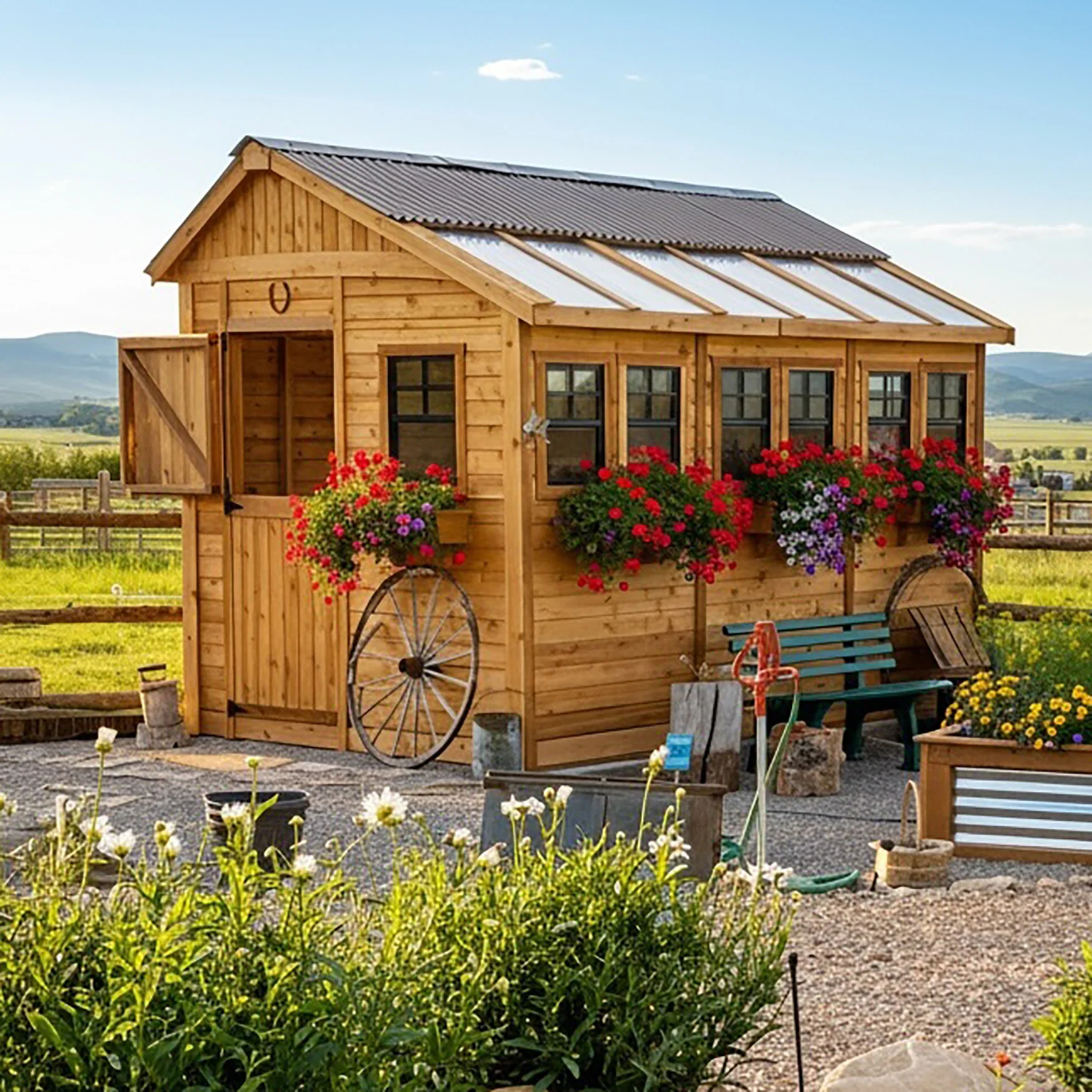 SunShed Garden Building and Greenhouse Kit 8 x 12 ft. with Glass Panels and Cedar Wood Frame - Image 3